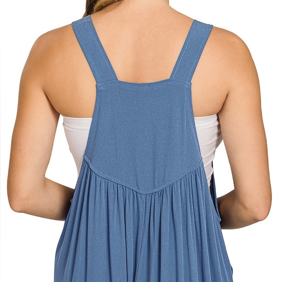 Woven Rayon Crepe Overall Jumpsuit in Dusty Blue - Picture 5 of 6